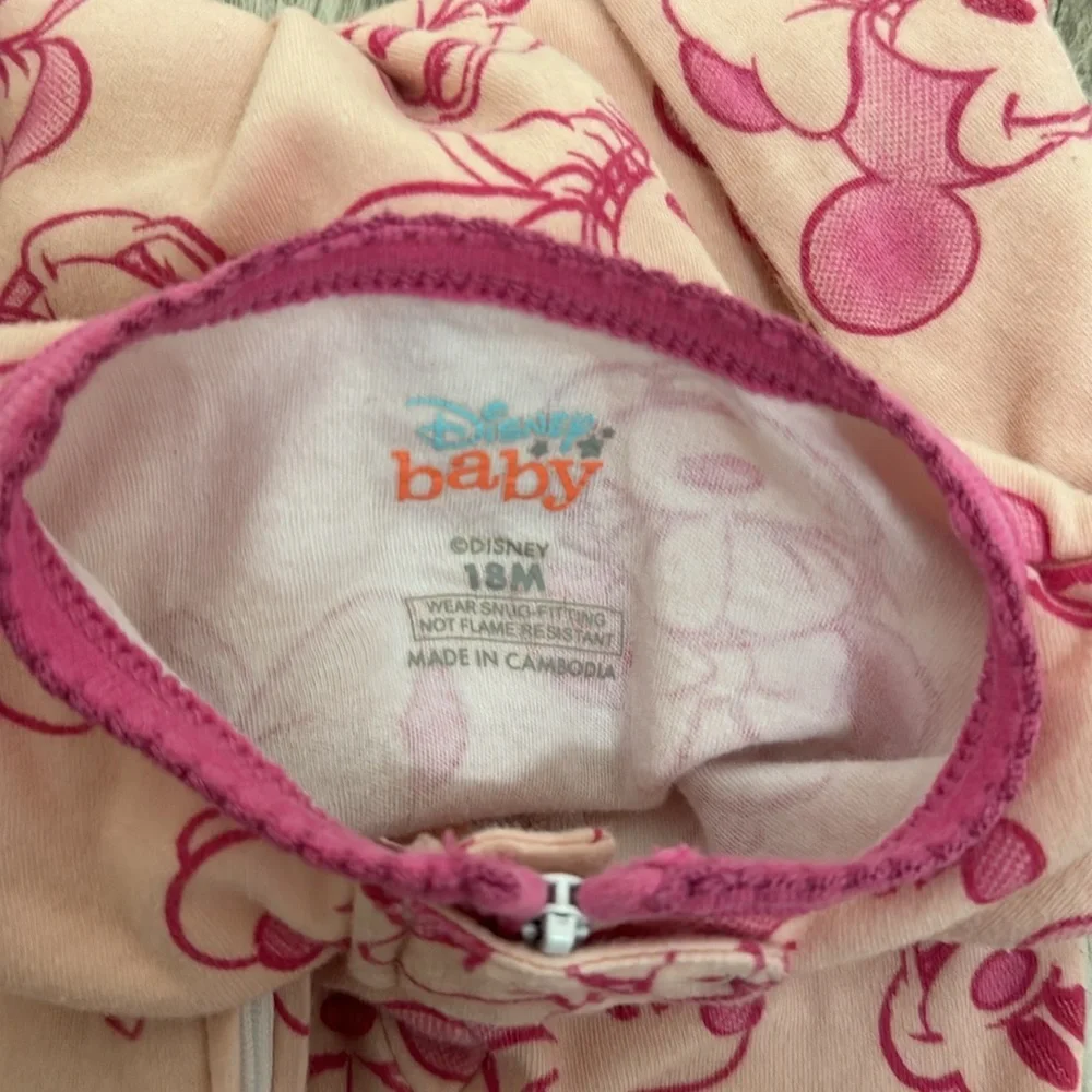 Disney Minnie Mouse Pink Zip Up Footed Sleeper Size 18 Months